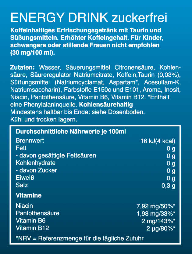 V8 Energy Drink (zuckerfrei) - 24 Dosen made in Germany